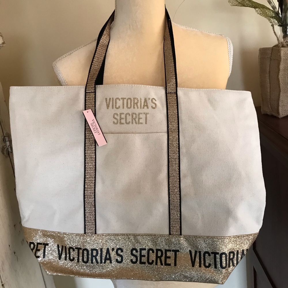 NWT Victoria’s Secret canvas & gold tote bag